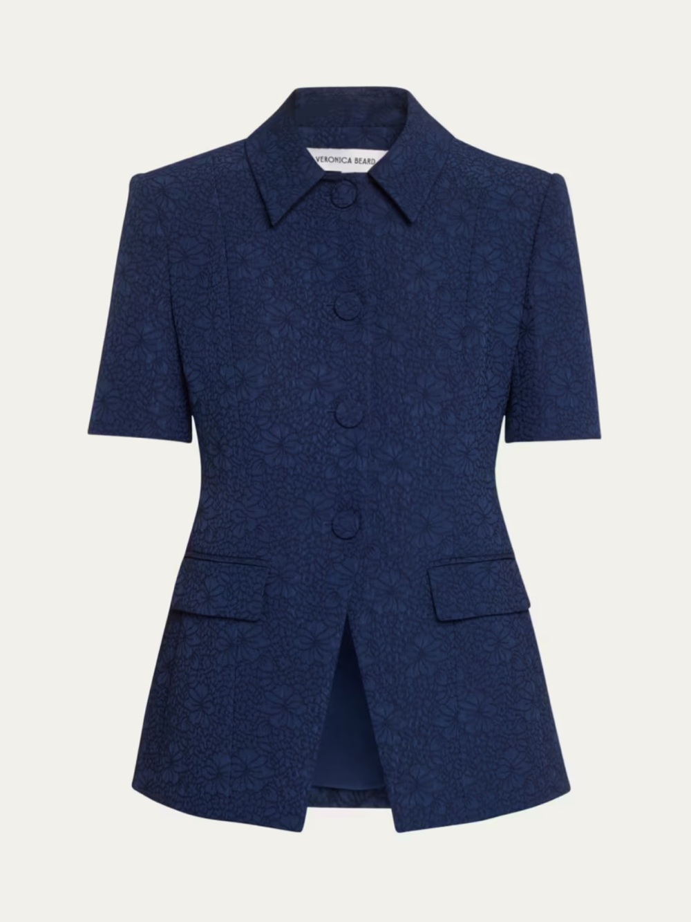 Veronica Beard Bodie Navy Floral Jacquard Short-Sleeve Blazer